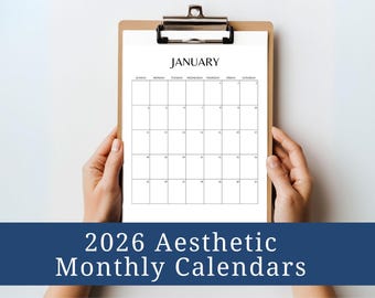 2026 Printable Calendars, Monthly Desk Calendar, Simple Aesthetic Printable Planner, Sunday Start Instant Download Digital Calendar