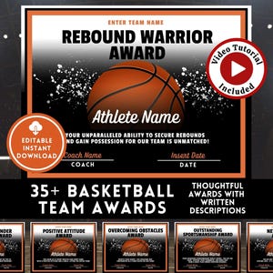 Basketball Award Certificate Editable Award Ceremony Printable End of Season Basketball Canva Basketball Team Party Printable Template