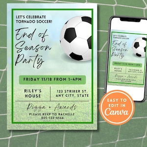 BEWERKBARE einde seizoen voetbalteam feestuitnodiging uitnodiging voetbal Canva sjabloon bewerkbare afdrukbare digitale tekst Awards Night-sjabloon