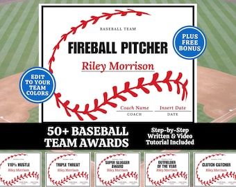 Editable Baseball Award Certificates, Baseball Team Awards, Baseball End of the Season Awards, Baseball Team Party, T-Ball Canva Template