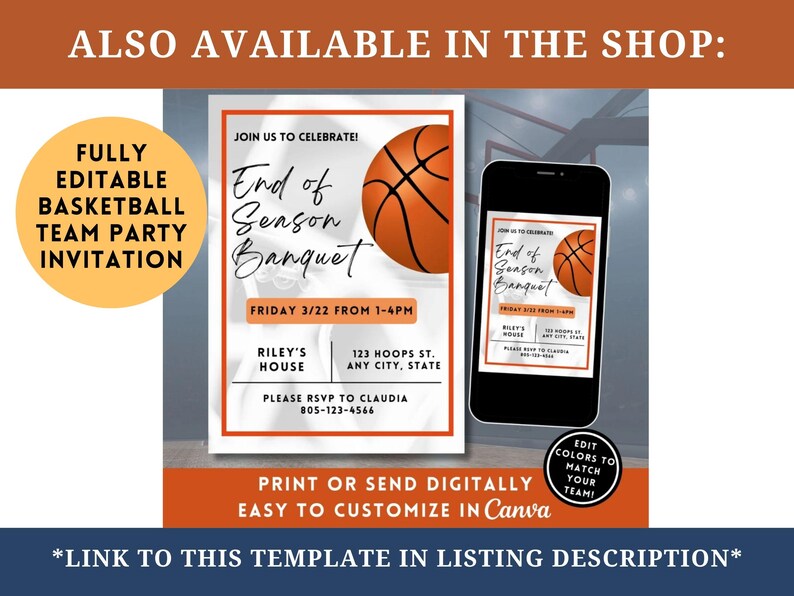 Basketball Award Certificate Editable Award Ceremony Printable End of Season Basketball Canva Basketball Team Party Printable Template image 10