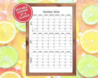 Summer 2024 Calendar Large Wall Calendar Family June 2024 Calendar July 2024 Calendar Printable Editable Template Hello Summer Planner