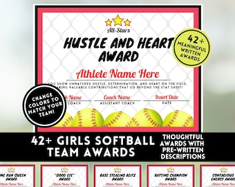 Editable Softball Award Certificate Template Softball Team Award Ceremony End of Season Party Printable Canva Team Party Printable Template