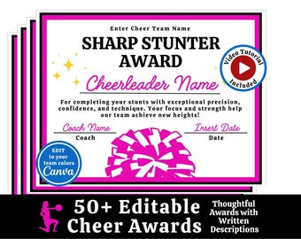 Editable Cheerleading Award Certificates Cheer Team Awards Cheerleading End of Season Award Templates Ceremony End of Season Party Printable