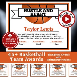 Editable Basketball Award Certificate Award Ceremony Template Printable End of Season Basketball Banquet Basketball Team Party Printable