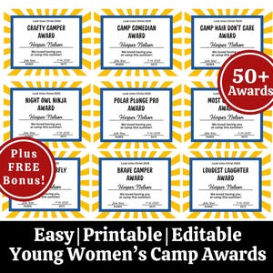 YW Camp Award Certificates, LDS Girls Camp Awards for Young Women, Printable Editable in Canva, Look Unto Christ 2025 theme, Tuck in Treats