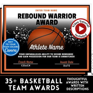 Basketball Award Certificate Editable Award Ceremony Printable End of Season Basketball Canva Basketball Team Party Printable Template