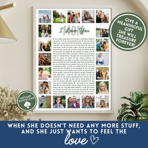 Cadeau pour l'anniversaire d'une maman Modèle canva modifiable Je t'aime maman Poster Carte Collage de photos Cadeau d'anniversaire pour elle 60e 70e 75e 80e 90e 100e