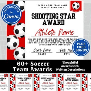 Soccer Award Certificates, Award Ceremony Certificates Editable Soccer Team Party Printable Fun End of Season Soccer, Customize in Canva