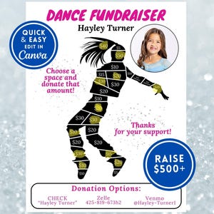 Editable Dance Fundraiser Template, Dance Team Fundraising Flyer, Printable Donation Canva Template, Sponsor my Dancer, Dance Flyer Idea