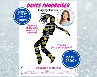 Editable Dance Fundraiser Template, Dance Team Fundraising Flyer, Printable Donation Canva Template, Sponsor my Dancer, Dance Flyer Idea