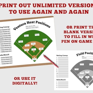 Editable Baseball Batting Lineup Softball Field Position, Printable ...