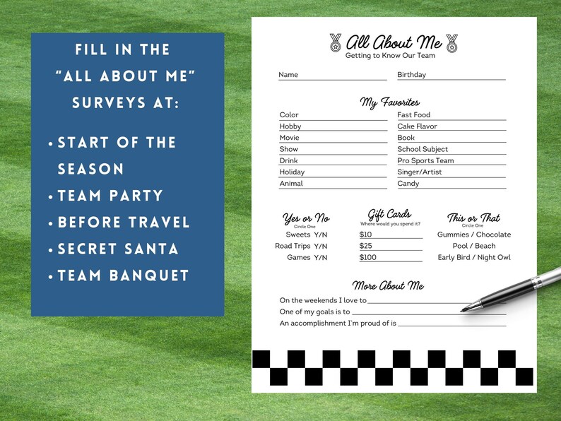 All About Me Survey for Teams Questionnaire Team Building Favorites ...