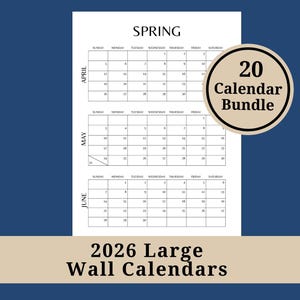 2026 Printable Monthly Wall Calendar, Aesthetic Printable Planner, Sunday Start Wall and Desk Calendar Poster, PDF Instant Digital Calendar