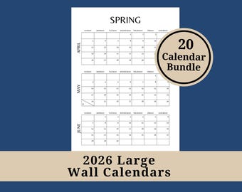 2026 Printable Monthly Wall Calendar, Aesthetic Printable Planner, Sunday Start Wall and Desk Calendar Poster, PDF Instant Digital Calendar