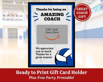 Volleyball Coach Gift Card Holder Coach Appreciation Editable Volleyball Gift Thank You Coach Volleyball Printable End of Season Boys Girls
