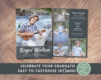 Abitur Ankündigung Vorlage Abitur Einladung 2025 Vorlage Senior Grad Party Jungen bearbeitbar in Canva Jungen Graduierung Karte einladen