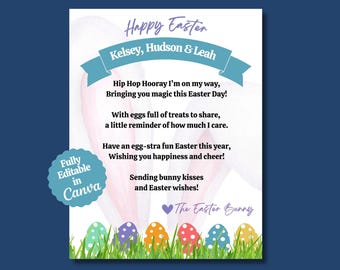 Letter From the Easter Bunny for boys and girls, Printable Easter Bunny Letter for kids, Personalized Christian Editable Instant Download