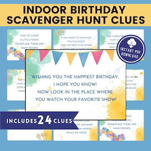 Indoor Birthday Scavenger Hunt Treasure Hunting Clues, Printable Clues, Scavenger Hunting Easy Difficult Treasure Hunt, Clues Kid Teen Hunt