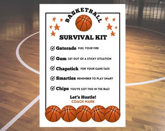 Editable Basketball Survival Kit Printable, DIY Basketball Team Gift, Treat Bag Tag, Goodie Bag Canva Template, Game Day Sports Tag, Instant