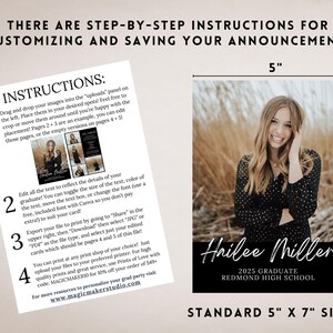 May include: A graduation announcement card, 5 x 7 inches, featuring a photo of a smiling woman. The card includes the graduate's name, "Hailee Miller," and "2025 Graduate Redmond High School."