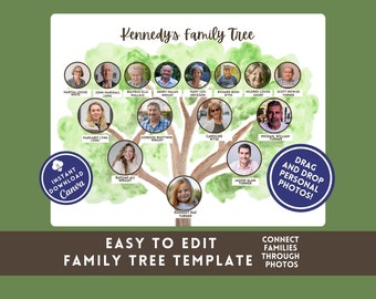 Family Tree Template Editable Canva Tree of Life Family Reunion Favors Mothers Day Gift Personalized Custom Family Tree with Photos and Text