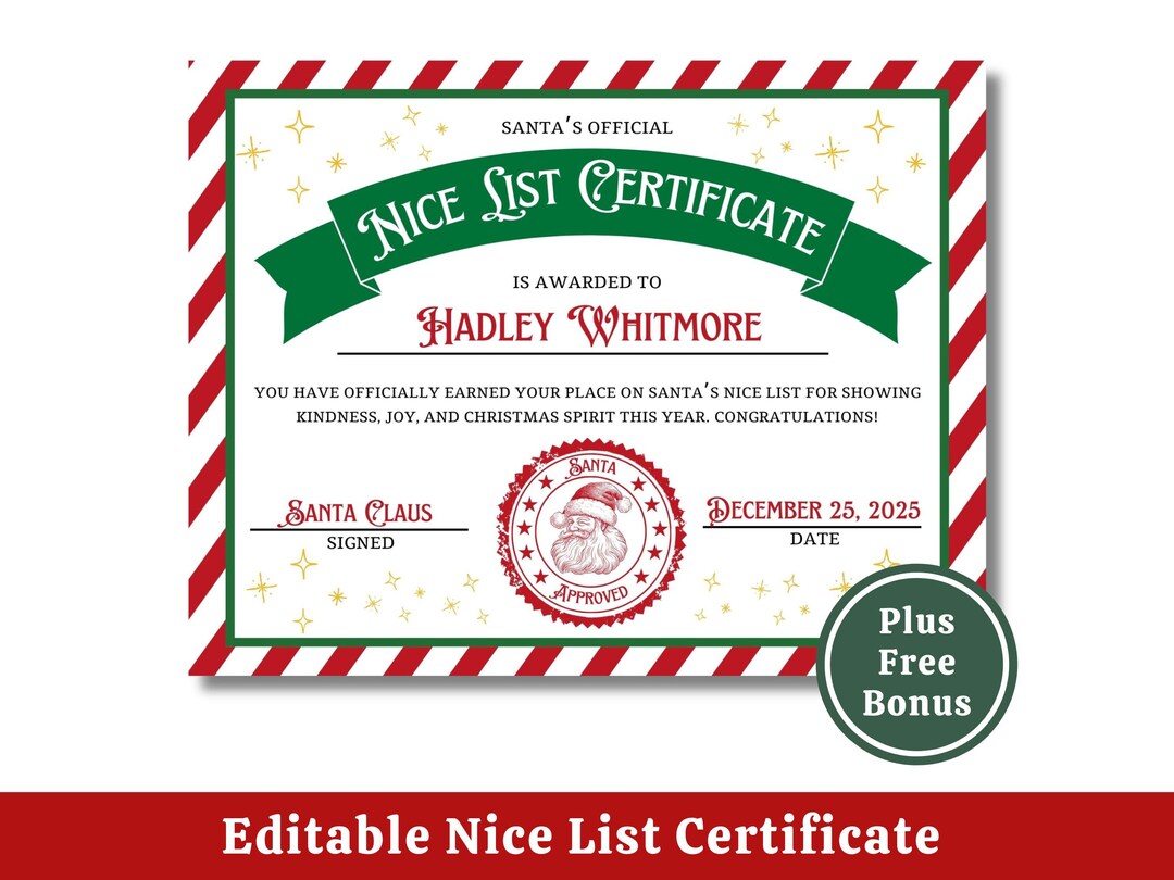 Official Letter From Santa Claus Nice List Certificate Bundle North ...