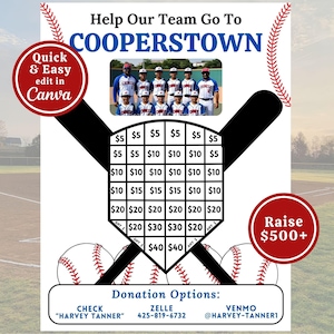 Bearbeitbarer Baseball-Spendensponsor, fülle meine Basis-Baseball-Canva-Vorlage, Reise-Baseballteam, druckbarer Spendensponsor, digitaler Download