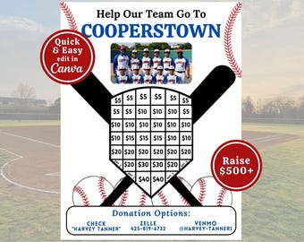 Cooperstown Fundraiser Template, Baseball Fundraising Flyer, Fill My Base Canva Template Form Travel Baseball Team Fundraising Ideas Digital
