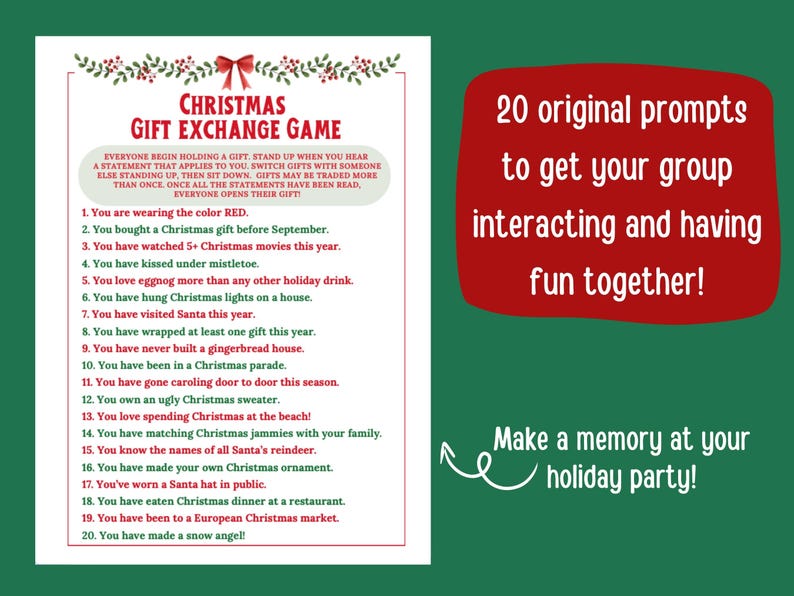 Jogo de troca de presentes de Natal, elefante branco, jogos de festa de Natal, jogos de Natal para imprimir para famílias, festas, atividades de Natal para adolescentes imagem 2