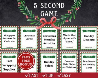 Gioco di Natale da 5 secondi, gioco di Natale stampabile, quiz di attività natalizie per bambini e adulti, famiglia, classe, ufficio, festa di gruppo