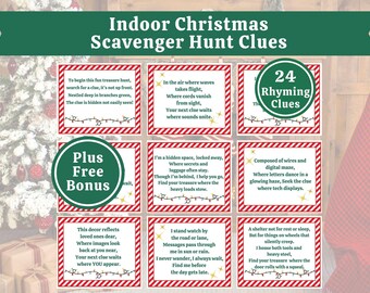 Indoor Christmas Scavenger Hunt Clues for Kids Teens Adults Indoor Christmas Morning Treasure Hunt Hard Clues Editable Printable Xmas Hunt