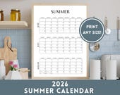 Summer Calendar 2026 Large Wall Calendar, Printable for Summer Family Calendar, June July Calendar Hello Summer Planner