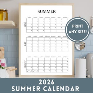 Summer Calendar 2026 Large Wall Calendar, Printable for Summer Family Calendar, June July Calendar Hello Summer Planner