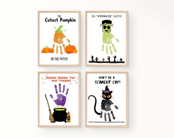 Halloween Handprint Art Hand Print Craft Keepsake Halloween Card Baby First Halloween Footprint Art Fall Crafts Printable Preschool Daycare