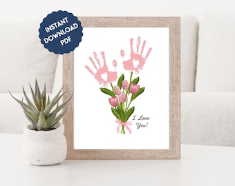 Blomhandavtryck Hantverkskonst Utskrivbar för Mamma Mormor Handavtryck Gåva från Barn Baby Småbarn till Mors Dag Mammas Handavtryck Konst Gör-det-själv-minnessak