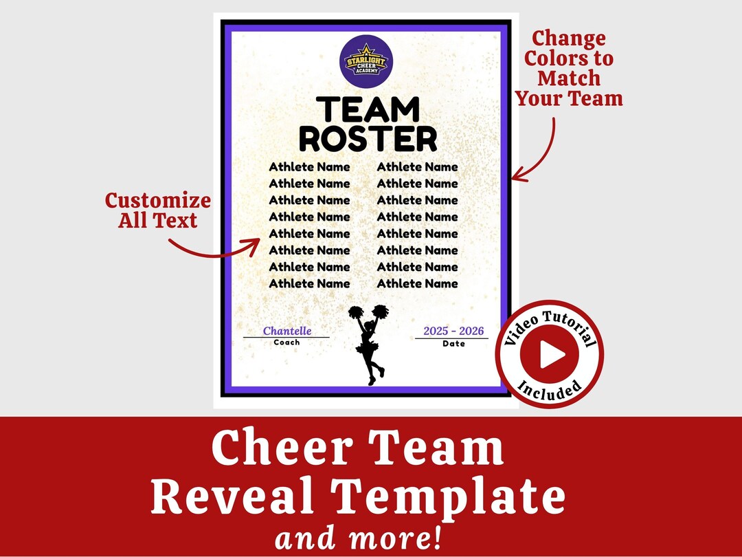 Cheer Roster Template Printable Cheer Team Reveal Form, Add Your Logo Template, Editable Canva Flyer ...