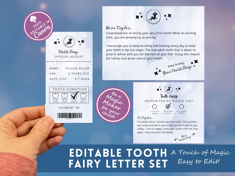 Editable Mini Tooth Fairy Letter Set, Printable Tooth Fairy Receipt ...