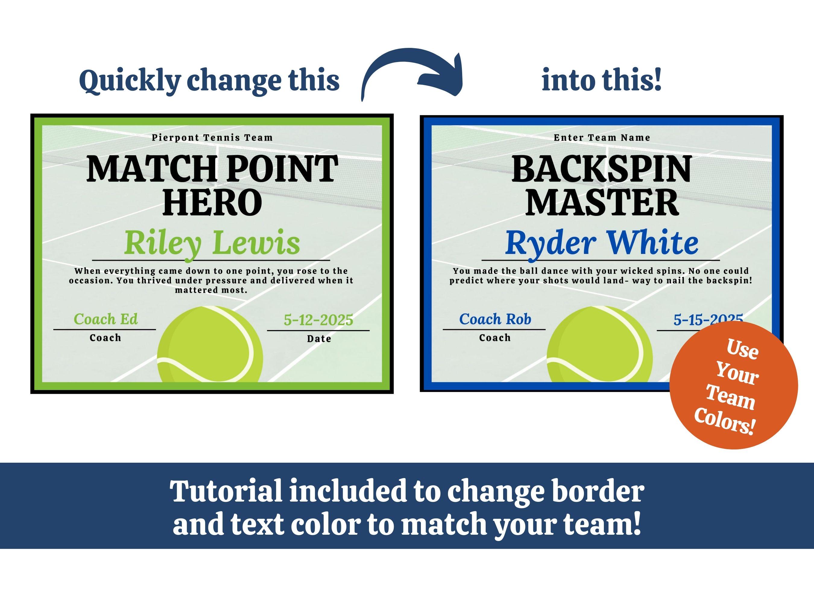 Certificados de premiação de tênis editáveis, Banquete de