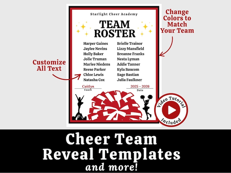 Cheer Roster Template Printable Cheer Team Reveal Template, Editable Cheer Tryout Flyer, Canva Team ...