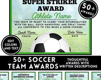 Certificados de premiação de futebol EDITÁVEIS, Certificados de cerimônia de premiação, Festa de time de futebol para impressão, Fim de temporada de futebol, Personalize no Canva