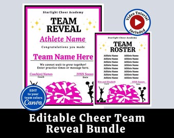 Cheer Team Reveal Template, Editable Cheer Tryout Flyer, Canva Team Announcement, Printable Roster Page, Cheerleader Reveal Sheet, Placement