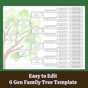 Family Tree Template 6 Generation, Editable Canva Family Reunion Tree Chart, Printable Gifts Favors, Custom Genealogy Pedigree Chart