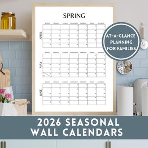 Lentekalender 2026, afdrukbare kalender voor werkblad of muur, opzettelijke familiekalender april mei juni planner