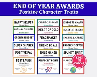 Classroom Award Certificates Editable in Canva, End of School Year ...