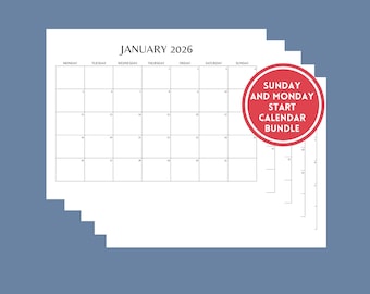 2026 Calendar Printable Planner, Monday Start, Single Page Year Calendar, Monthly Wall and Desk Calendar, 2026 Calendar Poster, PDF Digital