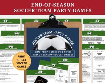 Paquete de juegos para fiestas de equipos de fútbol / Actividades para fiestas de fin de temporada / Juegos para usar en banquetes con plantillas de certificados de premios de fútbol