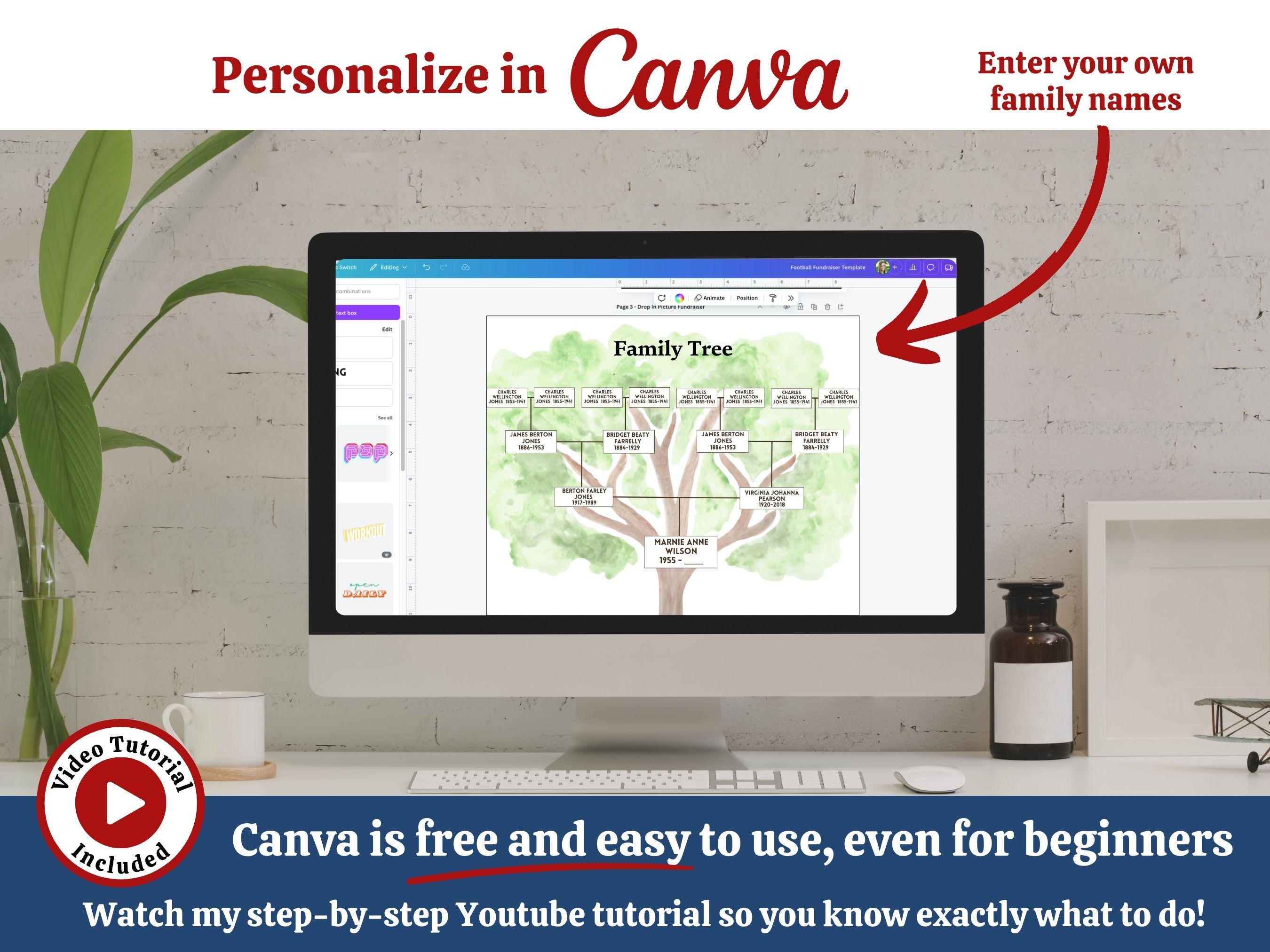 Family Tree Template 4 Generation, Family Tree Chart, Editable ...