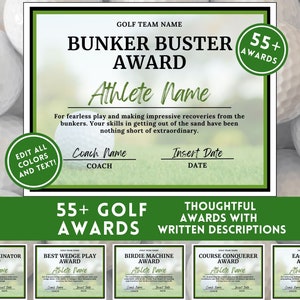 Editable Golf Award Certificate Award Ceremony Printable End of Season Golf Canva Golf Team Awards Party Printable Template Participation