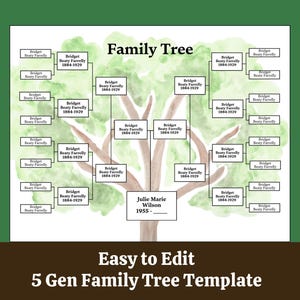 Family Tree Template 5 Generation, Family Tree Chart, Editable Printable for Family Reunion Gifts, Pedigree Chart, Genealogy Chart, Canva
